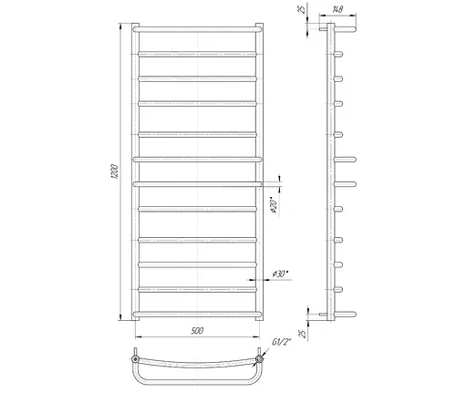 Водяной полотенцесушитель Mario Люкс 1200x530/500, Хром - фото 2