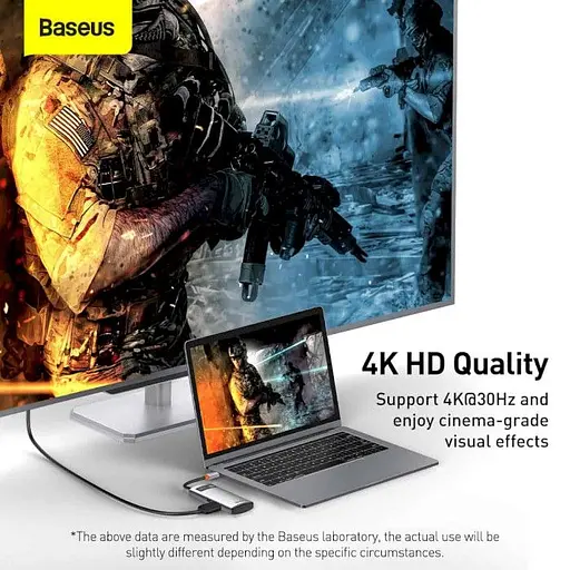 USB-хаб Baseus Metal Gleam Series 4-in-1 Multifunctional Type-C Hub Docking Station Gray (CAHUB-CY0G) [75254] - фото 7
