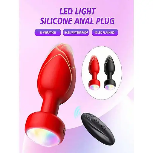 Анальна пробка, що світиться, з вібрацією та ПУ Light Anal Plug 3,5*9 см червоний - фото 5