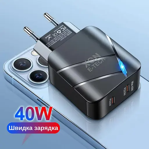 Зарядное устройство XON PowerCharge 40W (PD20) USB Type-C (PCWC040020A0С2B 6099) Черный - фото 5