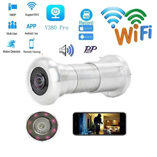 Відеоглазок wifi c датчиком руху, підсвічуванням і записом HQCam 405B, 2 Мп, сріблястий (100603) - фото 2