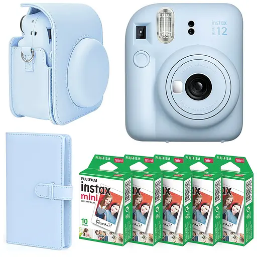 Набор камера Fujifilm Instax Mini 12, Фотобумага 50 шт, Чехол, Фотоальбом 108 фото Голубой - фото 1