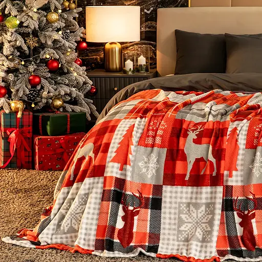 Плед Love You Скандинавські мотиви 150x200 см велсофт червоний/сірий (9116) - фото 3