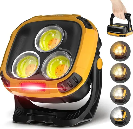 Мощный кемпинговый фонарь W891-1 3COB White+Yellow + 5SMD Red Power Bank 2×18650 Type-C магнит и крючок Желтый - фото 4