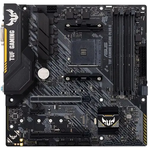Материнская плата Asus TUF Gaming AM4 (B450) B450M-PLUS II, B450, 4xDDR4, CrossFire, Int.Video(CPU), 6xSATA3, 1xM. 2, 1xPCI-E 16x 3.0, 1xPCI-E 16x 2.0, 1xPCI-E 1x 2.0, ALC887, RTL8111H, 6xUSB3.2/6xUSB2.0, DVI-D/HDMI, mATX