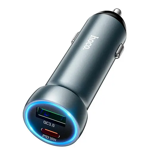 Автомобильное зарядное устройство Hoco Z54A Prosperous dual port Car charger 1USB/1Type-C, PD/QC, 48W/3A серый - фото 1