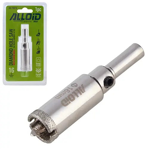 Свердло корончате Alloid Building Tools алмазне по склу та кераміці 16 мм з центрувальним свердлом (GS-70016) - фото 2
