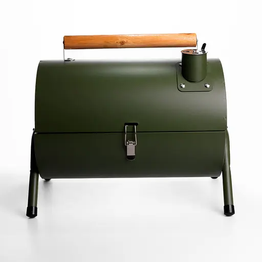 Вугільний гриль двосторонній портативний з решіткою Yiwu 38x25x35 см зелений універсальний для пікніка похідний розкладний BQ-2 - фото 1