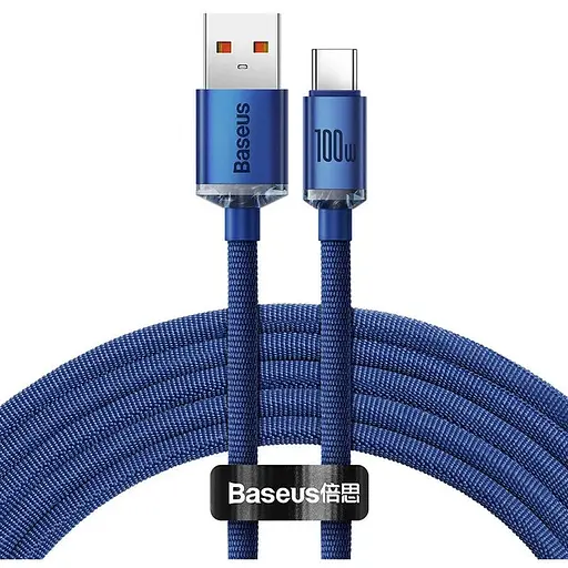 Кабель Baseus Crystal Shine Series Fast Charging Data Cable USB to Type-C 100W 2 м блакитний - фото 1
