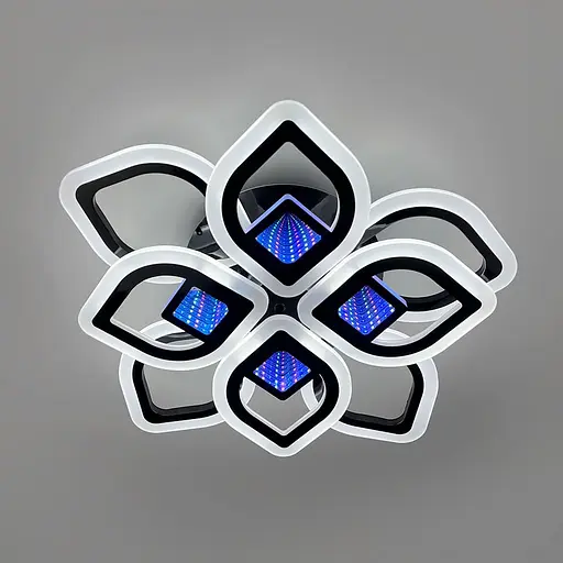 Люстра стельова у формі квітки в чорному корпусі 46х11 см з 3D підсвічуванням Line F Арт. A2721 4+4S BR BK - фото 1