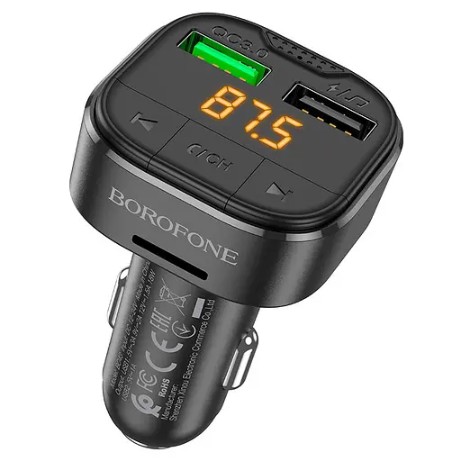 АЗП з FM-модулятором BOROFONE BC43 Flash QC3.0 car BT FM transmitter 18W Black - фото 1
