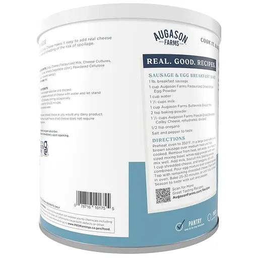 Тертий сир колбі з великим терміном придатності 30 років Augason Farms, сублімований, 30 порцій (101228) - фото 2