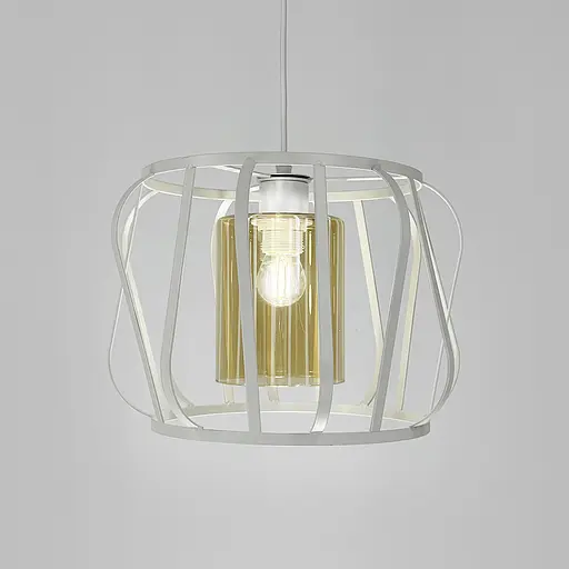 Підвісний світильник із янтарним плафоном у білому корпусі 32×23 см | Арт. 12682/1 WT+AM | Line F - фото 1