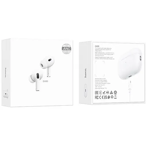 Беспроводные наушники Hoco EW90, вакуумные, TWS, ANC, BT5.4, 30mAh, 300mAh, 4h, 20h, white - фото 4
