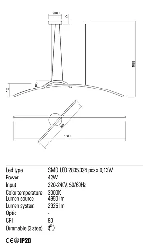 Подвесной светильник Redo KATANA SU LED 45W 3000K MWH (4.1.2) 01-2101 - фото 3