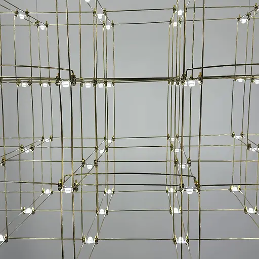 Золота геометрична люстра у формі паралелепіпеда 72*60*60 см | Line F | Арт. MJ199-720*600*600 Titanium - фото 4