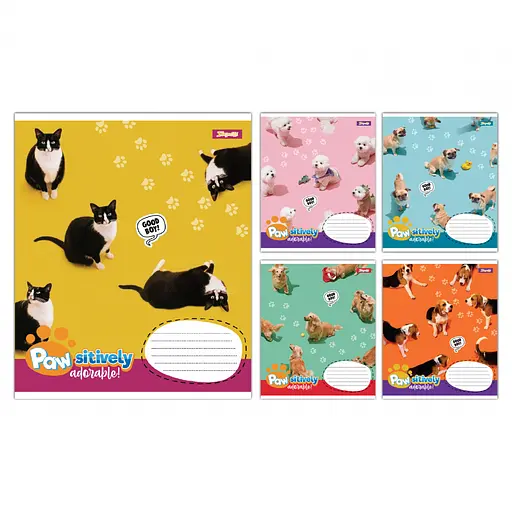 Зошити учнівські 12 аркушів коса лінія 1B Pawsitively, 25 шт. в упаковці