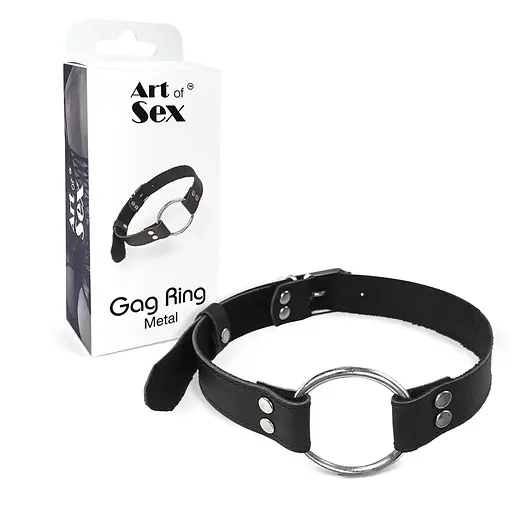 Кляп Металлическое кольцо из натуральной кожи Art of Sex - Gag Ring Metal, цвет Черный - фото 3