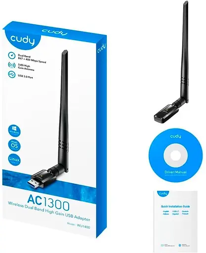 WiFi-адаптер Cudy WiFi 5 WU1400 дводіапазонний з USB 3.0 73-00546 (73-00546) - фото 3