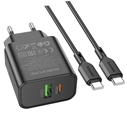 МЗП Borofone BA88A Navy PD20W+QC3.0 (1USB-A/1C) + кабель Type-C to Type-C Black