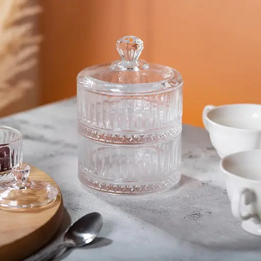 Конфета Yiwu двухуровневая с крышкой стеклянная ребристая прозрачная HP-YH-71 - фото 5