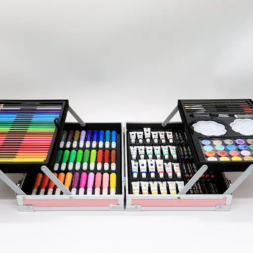 Набор для рисования и творчества детский в алюминиевом чемодане Единорог 145 предметов для юного художника Розовый - фото 4