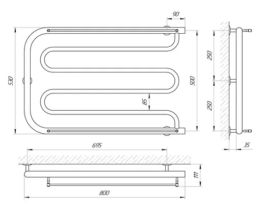 Водяна рушникосушка Laris Фокстрот П 800x500 71207451, Хром - фото 5