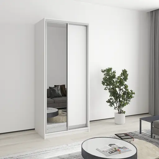 Шафа-купе дводверна MebelStar Стандарт AL ДСП/Дзеркало 90x60x210 см Аляска білий (MBS-2404)