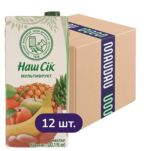 Упаковка нектару Наш Сік Мультифрукт 11.4 л (950 мл х 12 шт.) - фото 1