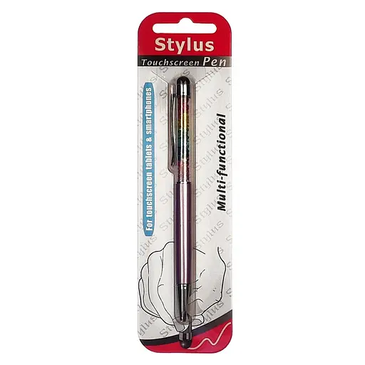 Стилус ємнісний, з кульковою ручкою, металевий, світло-фіолетовий з кристалами кольорів веселки - фото 3