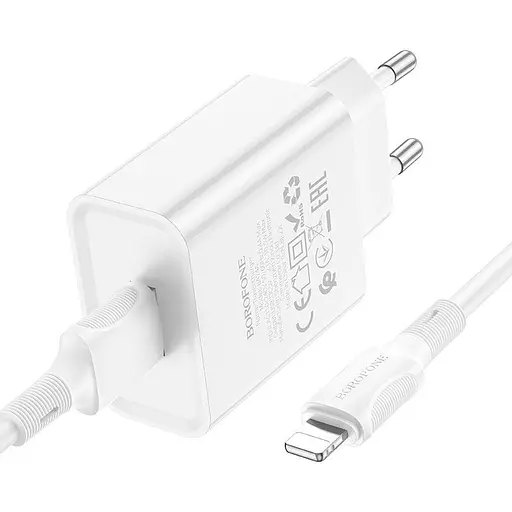 Адаптер сетевой BOROFONE Lightning Cable Aspirer single port charger set BA74A 1USB белый - фото 7