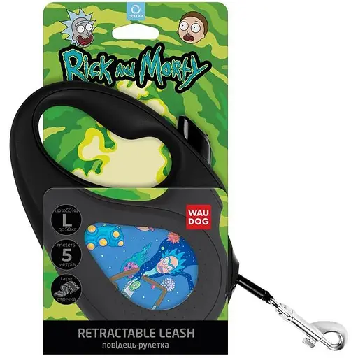 Повідець-рулетка для собак Waudog R-leash, малюнок "Рік та Морті 3", L, до 50 кг, 5 м, світловідбиваюча стрічка чорний - фото 4