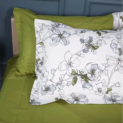 Простыня на резинке MirSon Поплин 00-1 Olive Flowers 80х190 см зеленая (2200009699238) - фото 8