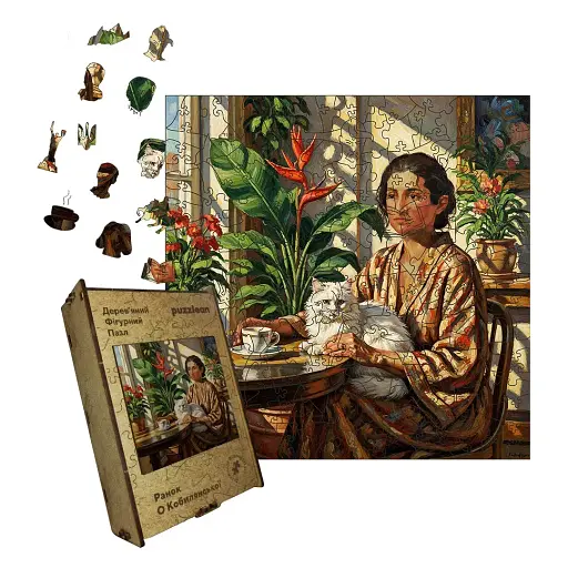 Деревянный фигурный пазл Утро Кобылянской, А2, Деревянная коробка 300+ элементов