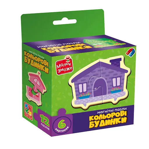 Дитячі магнітні пазли "Кольорові будинки" Vladi Toys VT1733-03, 6 картинок - фото 1