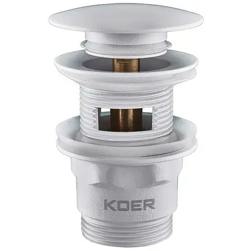 Донний клапан для раковини з переливом Koer PW-03-03 автоматичний KR3395, Білий - фото 1