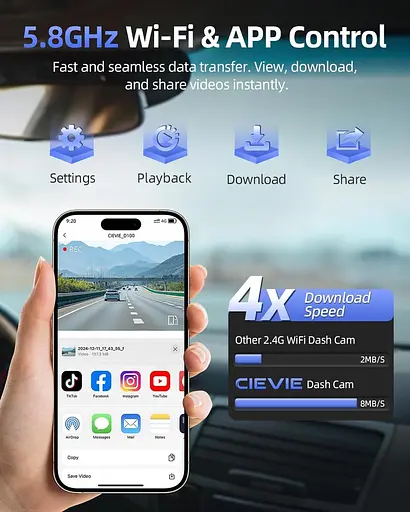 Відеореєстратор CIEVIE Dash Cam спереду та ззаду, 4K Dashcam з 64 ГБ SD-картою, 1,5-дюй-3-градусний IPS-дисплей - фото 3