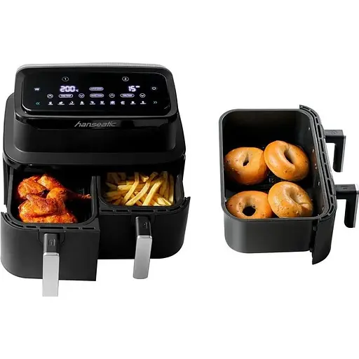 Аэрофритюрница Hanseatic HAF212600D 2в1 с XXL-объемом 9 л, функцией сушки, двумя лотками и сенсорным дисплеем - фото 5