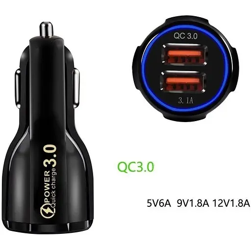 Автомобильное зарядное устройство No Brand CWa 2USB PD18W QC 3.0 Black (69850555) - фото 3