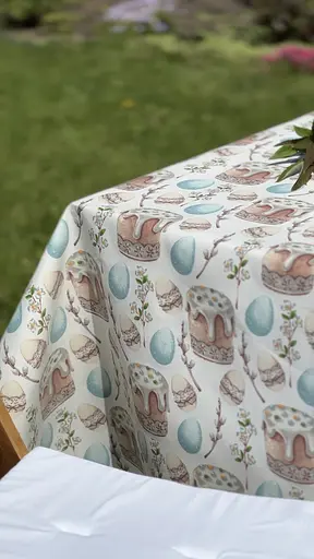 Водовідштовхувальна Скатертина Великодня пасочка (блакитна) 200х120 см (+ 5 серветки 30х40)