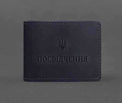 Универсальная кожаная обложка для удостоверения темно-синяя Crazy Horse - фото 1