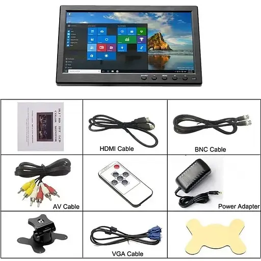 Автомобильный монитор Podofo K101 для камеры заднего вида 10 дюймов 1024х600 AV, HDMI, VGA - фото 6