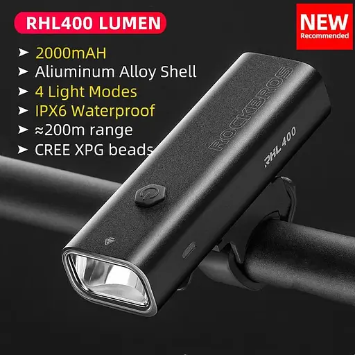 Велофара ROCKBROS RHL 400 мощная аккумуляторная USB 2000 mAh 400 LUM - фото 2