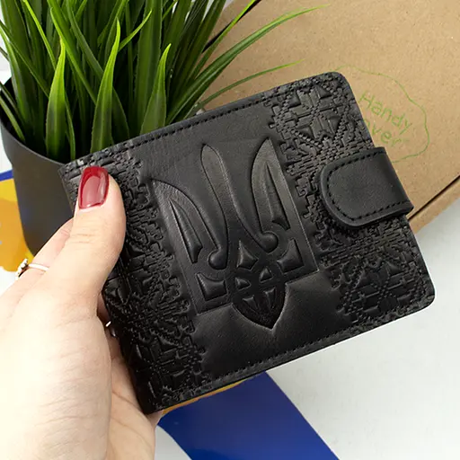 Портмоне мужское кожаное П6-01 (черное) с гербом Украины - фото 7