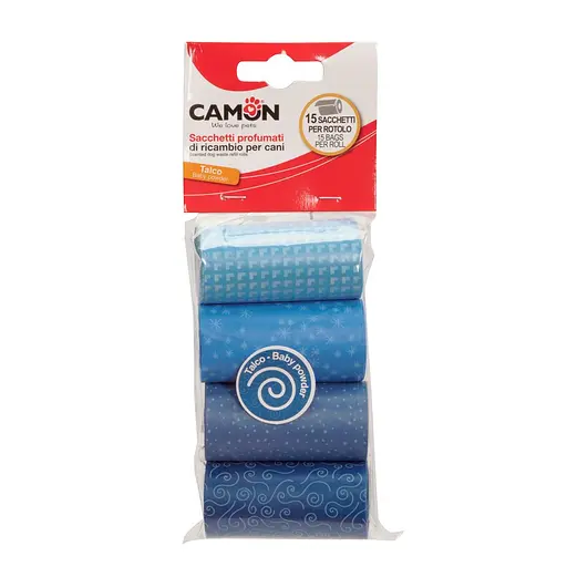 Пакети для собачих фекалій Camon з ароматом дитячої присипки блакитні 6 см (4 рулони x 15 шт.) (B521/4)