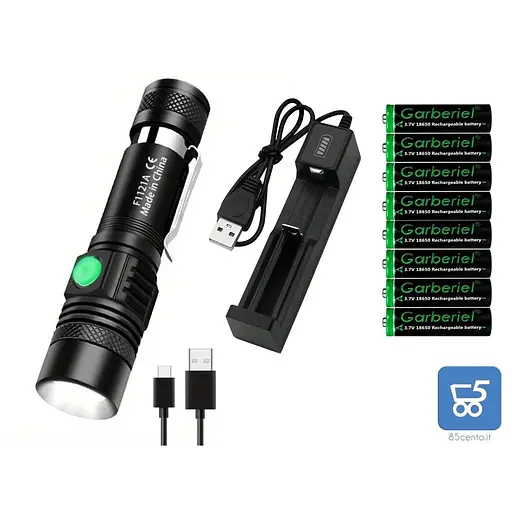 USB-C Перезаряджається тактичний ліхтарик Zoom Телескопічний зарядний пристрій + 8 батарей