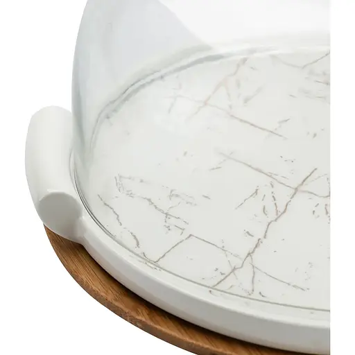 Тортовница Yiwu фарфоровая со стеклянной крышкой 25 см HP1203 - фото 6