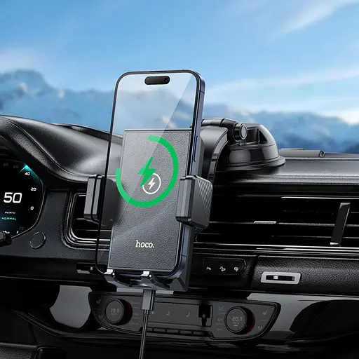 Автодержатель Hoco HW22 с беспроводной зарядкой 15W черный - фото 2