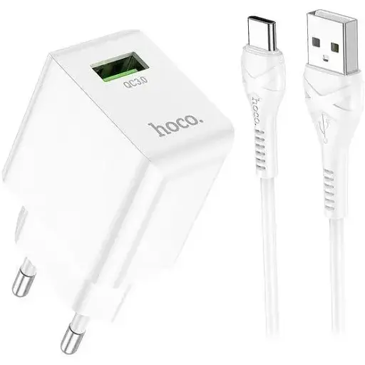 Комплект зарядний блок і кабель Hoco Proton C98A USB-C Cable 1USB 18W білий - фото 1