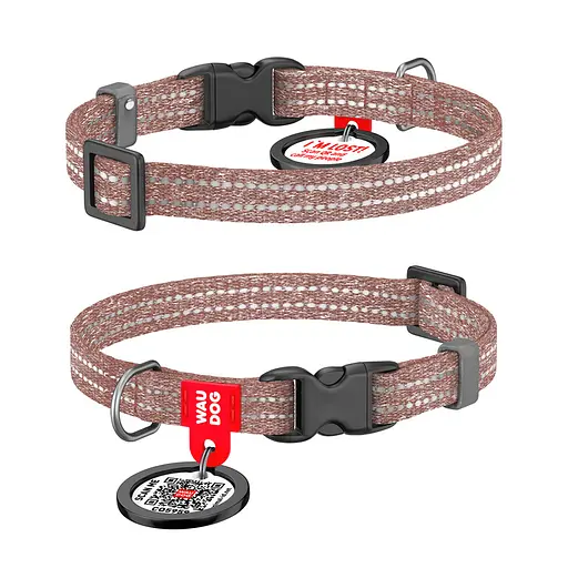 Ошейник для кошек и мелких пород собак Waudog Re-cotton с QR-паспортом восстановлен хлопок светоотражающий пластиковый